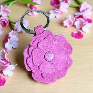 Coach Rare Vintage Pink Layered Suede Flower Charm Hangtag
